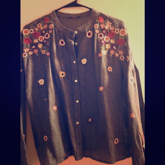 Light Denim Top with Crocheted flowers